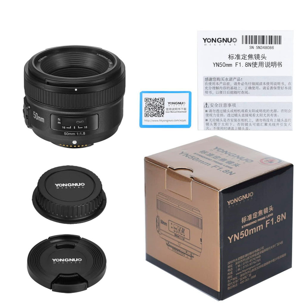 Yongnuo YN50mm F1.8 Standard Prime Lens Large Aperture Auto Manual Focus AF MF for Nikon DSLR Cameras Black