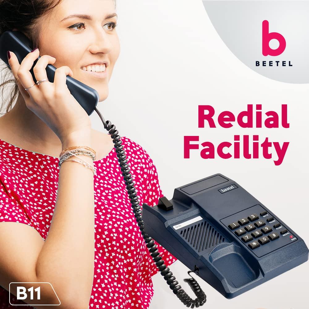 Beetel B11 Corded Landline Phone, Ringer Volume Control, LED for Ring Indication, Wall/Desk Mountable, Classic Design, Clear Call Quality, Mute/Pause/Flash/Redial Function (Made in India)(Blue)(B11)