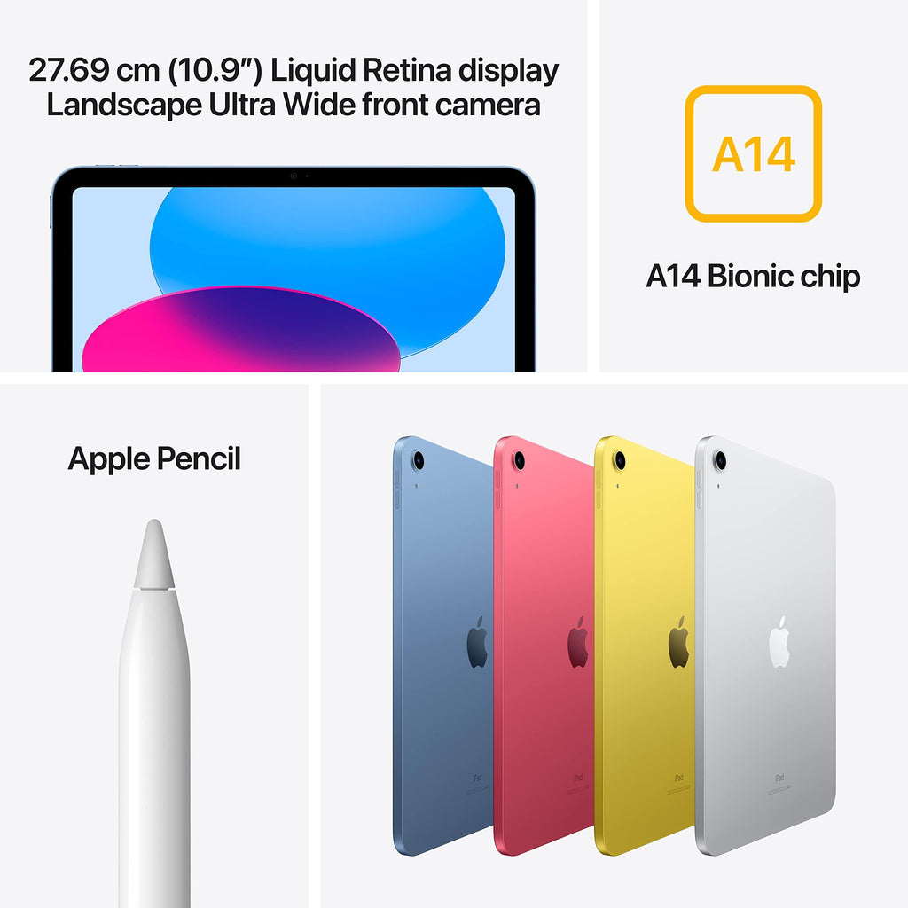 Apple iPad (10th generation): with A14 Bionic chip, 27.69 cm (10.9″) Liquid Retina display, 64GB, Wi-Fi 6, 12MP front/12MP back camera, Touch ID, all-day battery life – Yellow