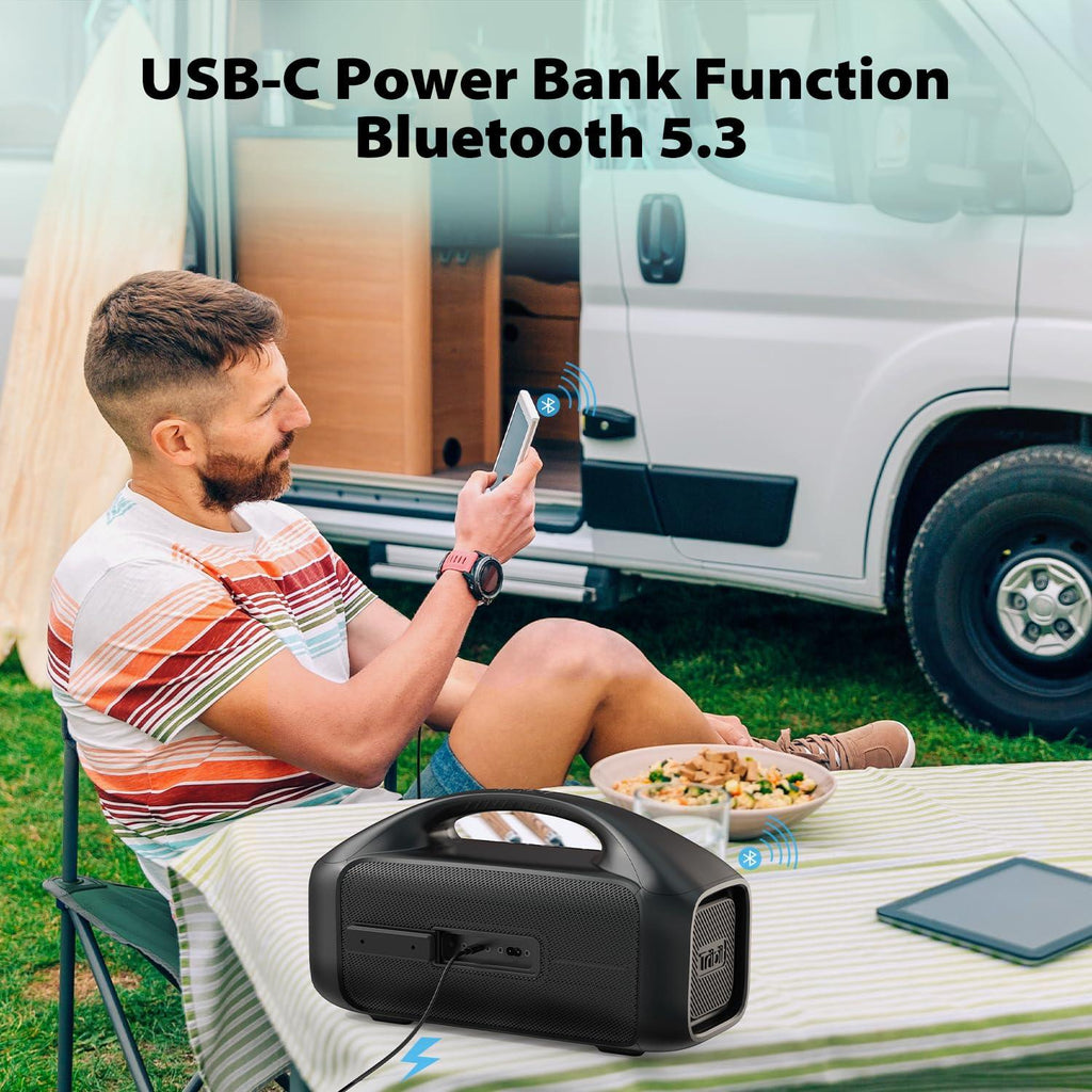 Tribit StormBox Blast Bluetooth Party Speaker,Portable Speaker 90W Loud Stereo Sound with XBass LED Light Show Bluetooth 5.3,IPX7 Waterproof Speaker, PowerBank,TWS,Custom EQ,30H Playtime for Outdoor