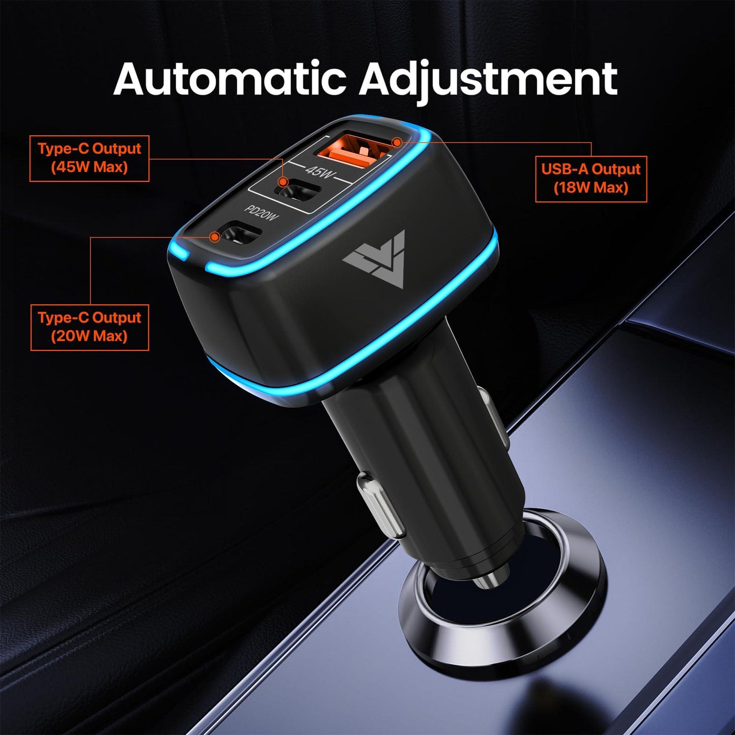 DR VAKU® XENOVOLT 65W Car Charger Fast Charging Triple Port Dual 2X Type C PD PPS + QC 3.0 USB Car Mobile Laptop Adapter for iPhone 16/15/14/13 etc, Samsung All Series, Tablets, & Android Smartphones