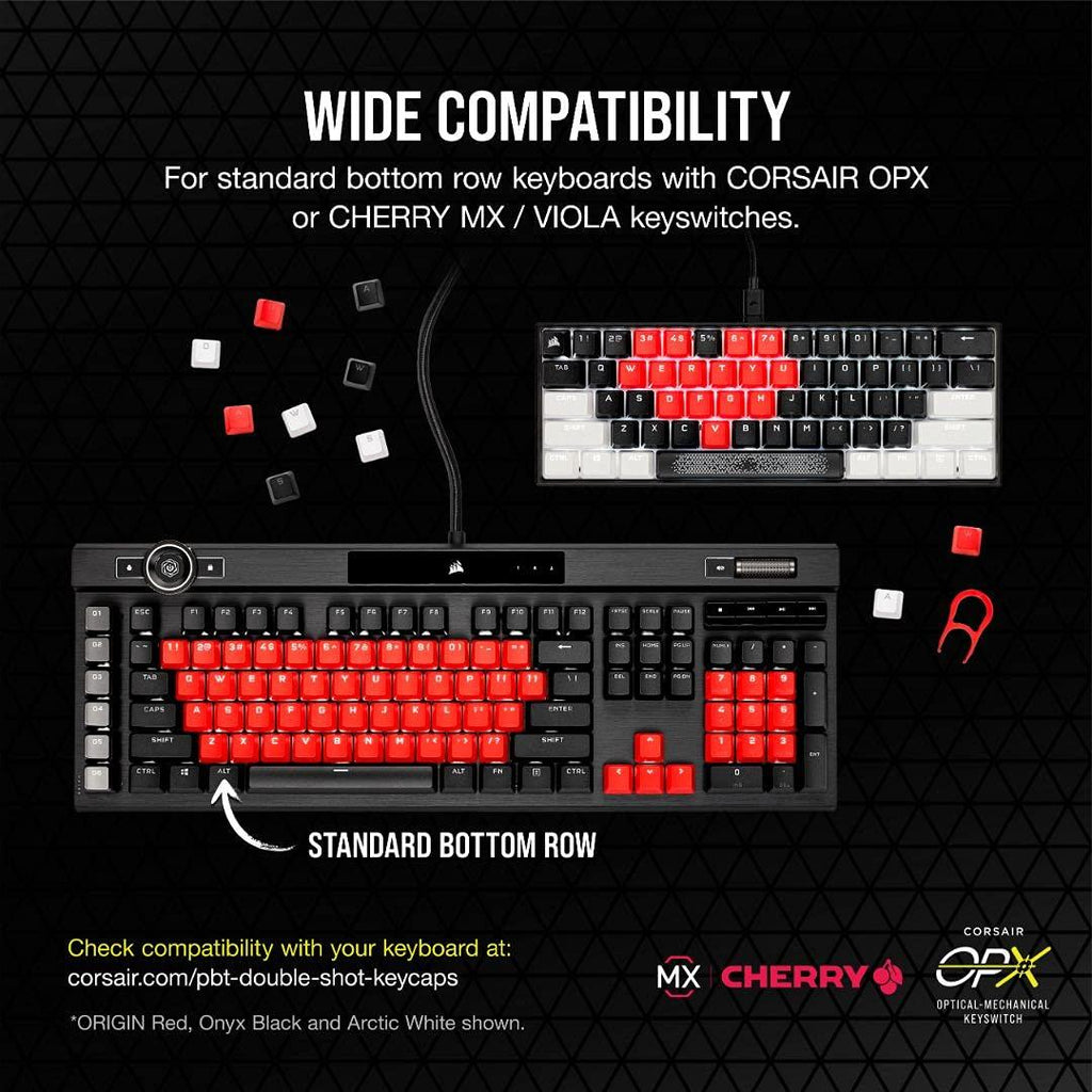 Corsair PBT Double-Shot PRO Keycap Mod Kit – Double-Shot PBT Keycaps – Origin Red – Standard Bottom Row – Textured Surface – 1.5mm-Thick Walls – O-Ring Dampeners (CH-9911020-NA)