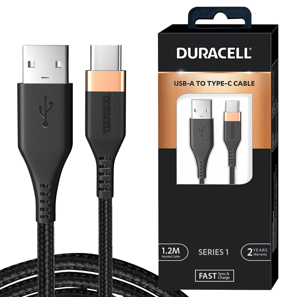 Duracell USB Type C, 3A Braided Sync & Quick Charging Cable, 3.9 Feet (1.2M), QC 2.0/3.0 Fast Charging, Compatible with Samsung, MI, Realme & Type C Devices, Rapid Data Transmission, Series 1