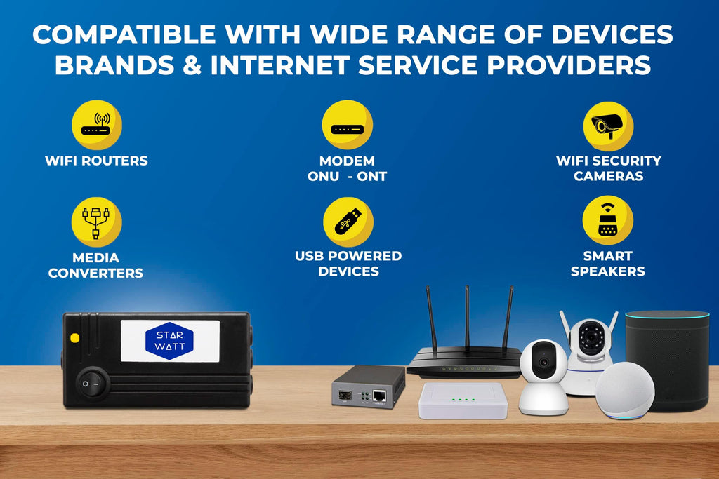 Starwatt 3 Output Mini UPS | for 12V Upto 2A, 9V Upto 1A & 5V / USB Upto 1A | Uninterrupted Power Backup for All Brand Wi-Fi Routers, Modem, ONT ONU, Media Converter, WiFi Camera, USB Powered Devices