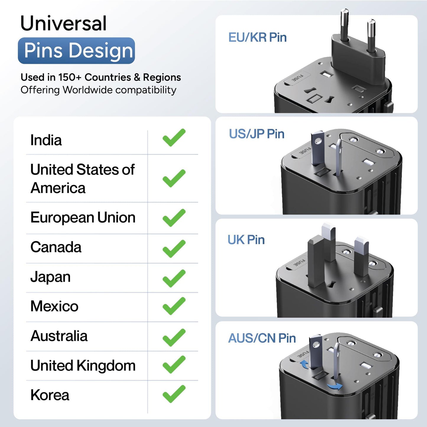 Ambrane Universal Travel Socket, International All in One Worldwide Travel Adapter Socket with 2500W High Power Output with 9 Hole Universal Socket, Compatible in 150+ Countries (ATA-03, Black)