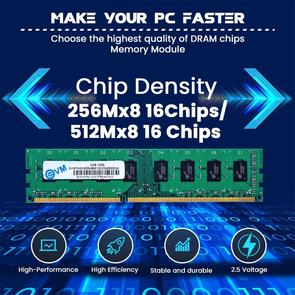 EVM 4GB DDR3 Desktop RAM 1333MHz Long-DIMM Memory - Boost Computer Speed and Performance with Low Latency and Durable Design - 10-Year Warranty (EVMT4G1333U86P)