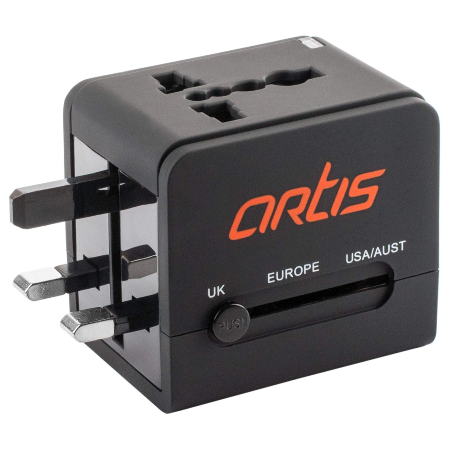 Artis UV200 Universal Travel Adapter/Converter/Charger with 2.1A USB Port (Black)