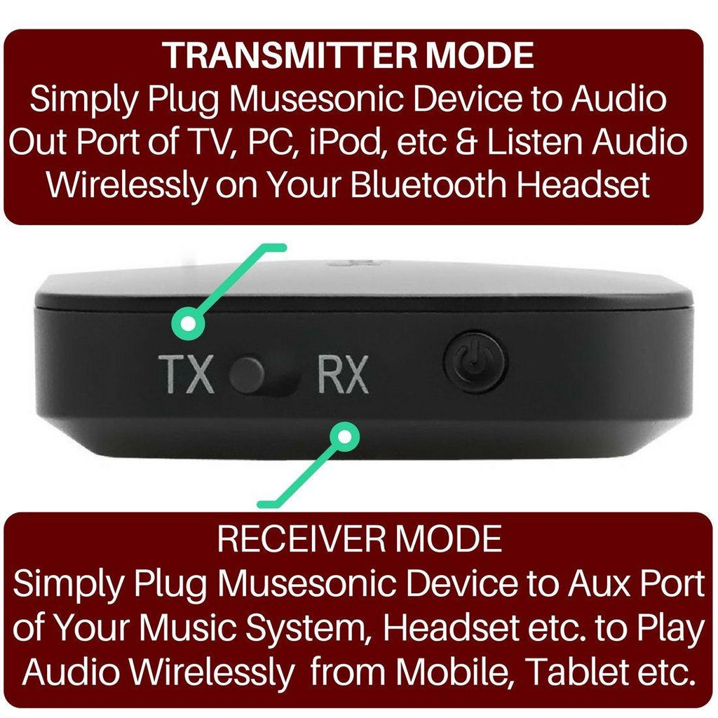 Bluetooth Audio Transmitter Receiver Connector Adapter Device V5.2 Musesonic Compatible with Aptx, Aptx HD, Aptx Adaptive, Aptx Low Latency Devices for Aux 3.5mm Jack Ports of TV, Pc, Music System