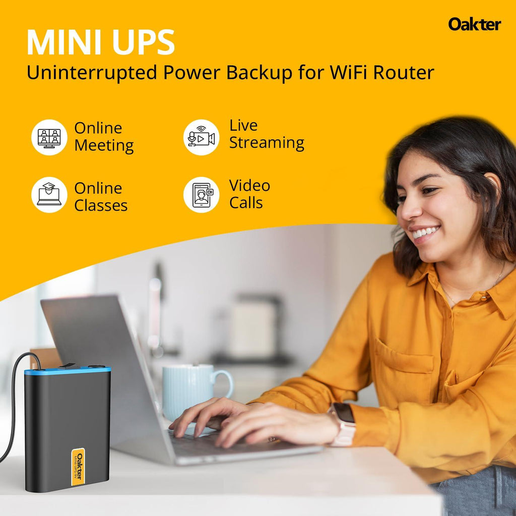 Oakter Mini UPS for 9V WiFi Router Backup Upto 4 Hours | WiFi Router UPS Power Backup During Power Cuts | UPS for 9V Router Broadband Modem | Current Surge & Deep Discharge Protection