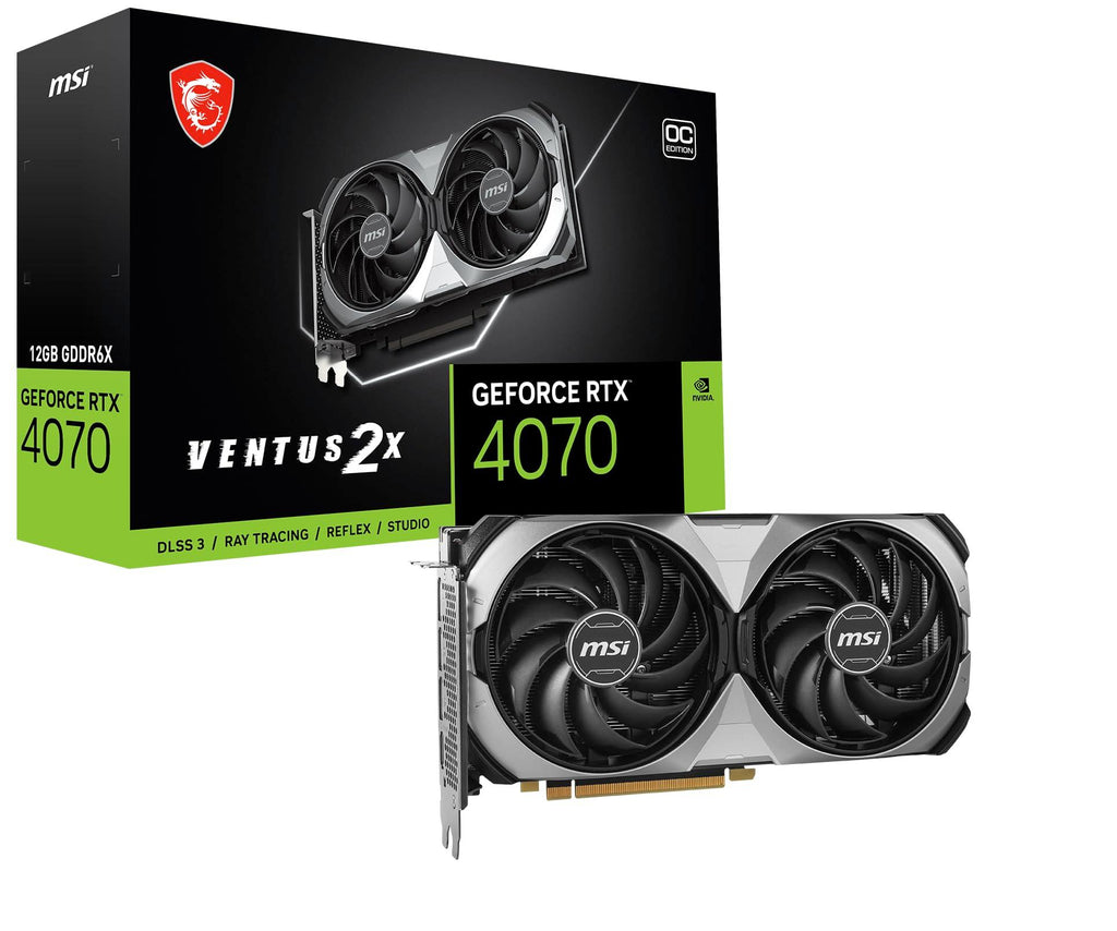 MSI GeForce RTX 4070 VENTUS 2X E 12G OC Graphic Card - NVIDIA GeForce RTX 4070 GPU, 12GB GDDR6 192-bit Memory, 21 Gbps, PCI Express 4 Interface, Upto 2505 MHz, TORX Fan 4.0