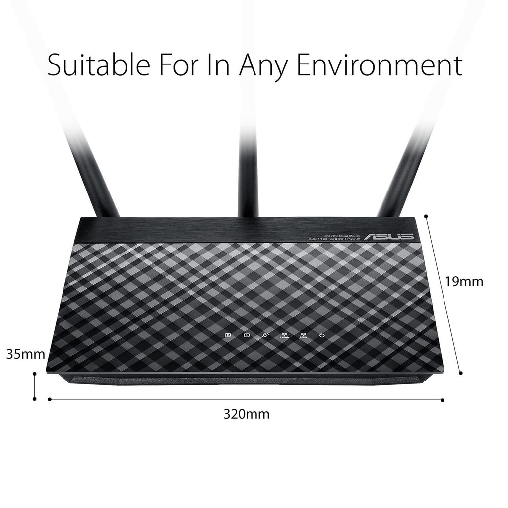 ASUS RT-AC53 AC750 Dual Band WiFi Router (Black) with high Power Design, VPN Server and time scheduling, Dual_Band (750 megabits_per_Second)