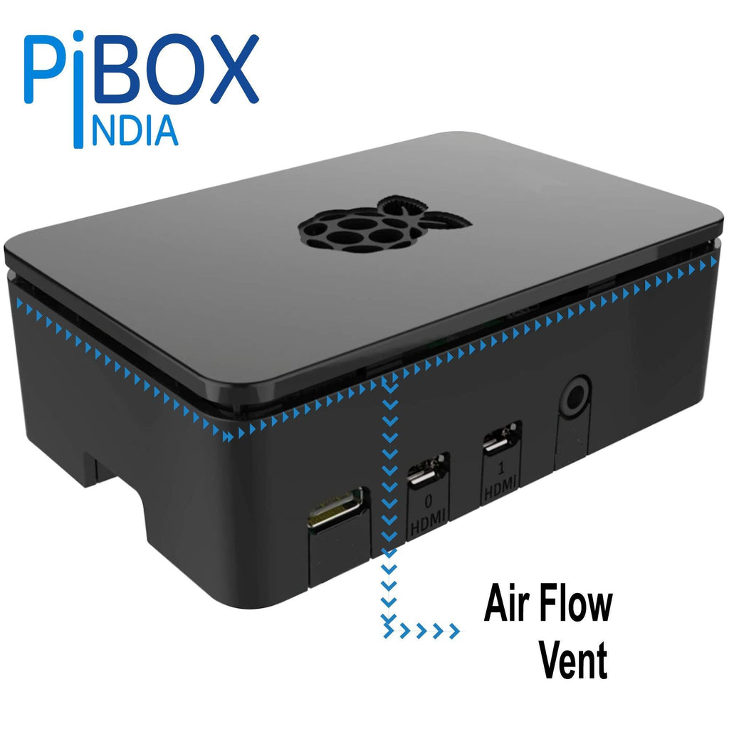 PiBOX India for Raspberry Pi 4 Case 1Gb, 2GB, 4GB, 8GB Black, Raspberry Pi 4 Case with air vents, with logo top screwless modular design, ports access Raspberry Pi 4 Model B, Pi 4B, Pi 4,Camera and Ports ABS (Black)