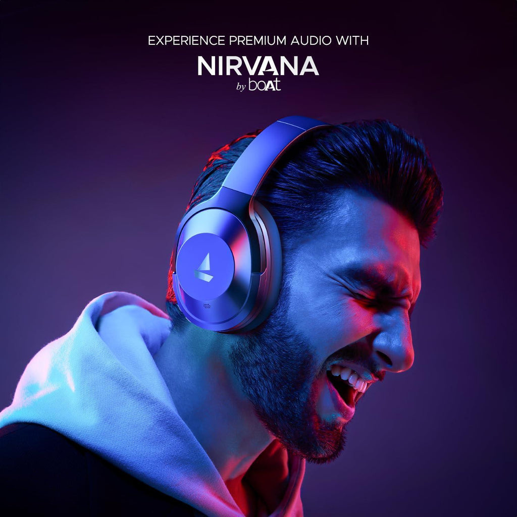 boAt Nirvana 751 ANC Hybrid Active Noise Cancelling Bluetooth Wireless Over Ear Headphones with Up to 65H Playtime, ASAP Charge, Ambient Sound Mode, Immersive Sound, Carry Pouch with mic (Bold Blue) - Triveni World