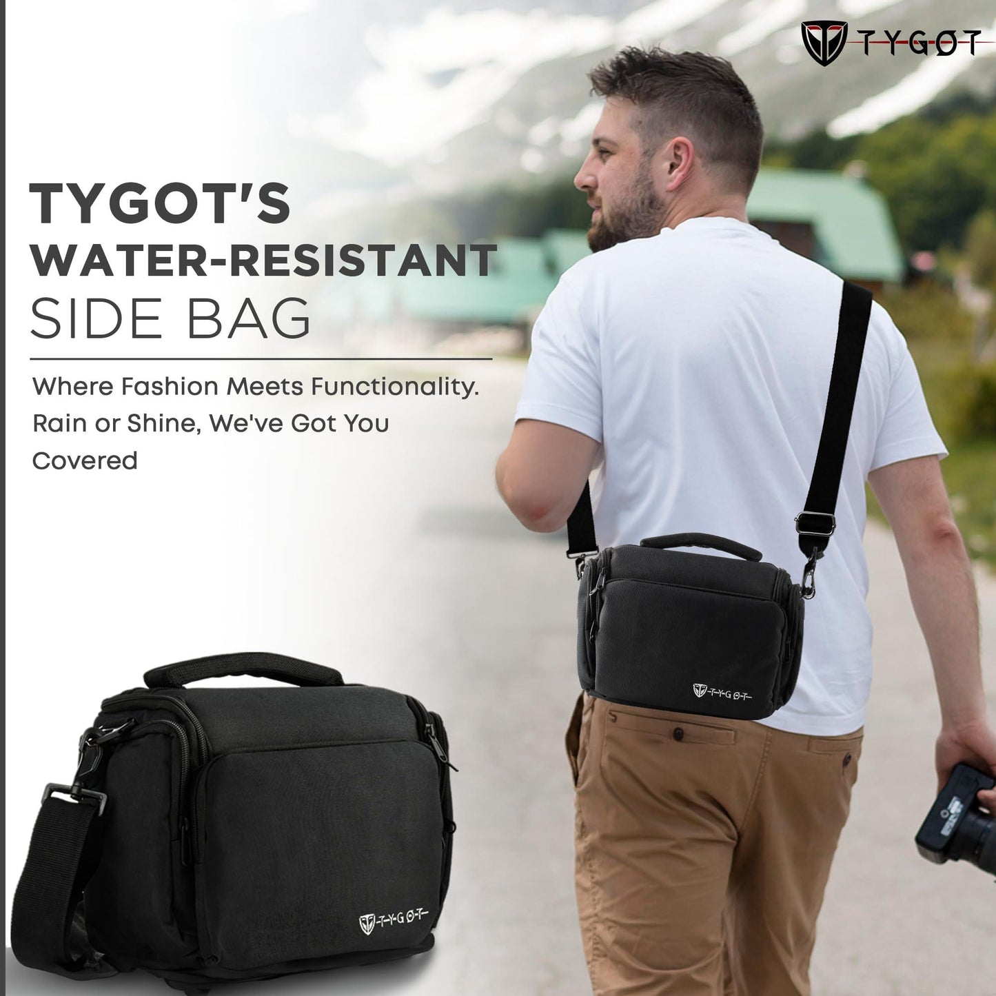 Tygot Water Resistant Camera Bag/Case Shoulder Strap Space for Photography Lens and Accessories Compatible for Nikon, Canon, Sony, Panasonic, Samsung & Other SLR/DSLR etc (Black & Silver)