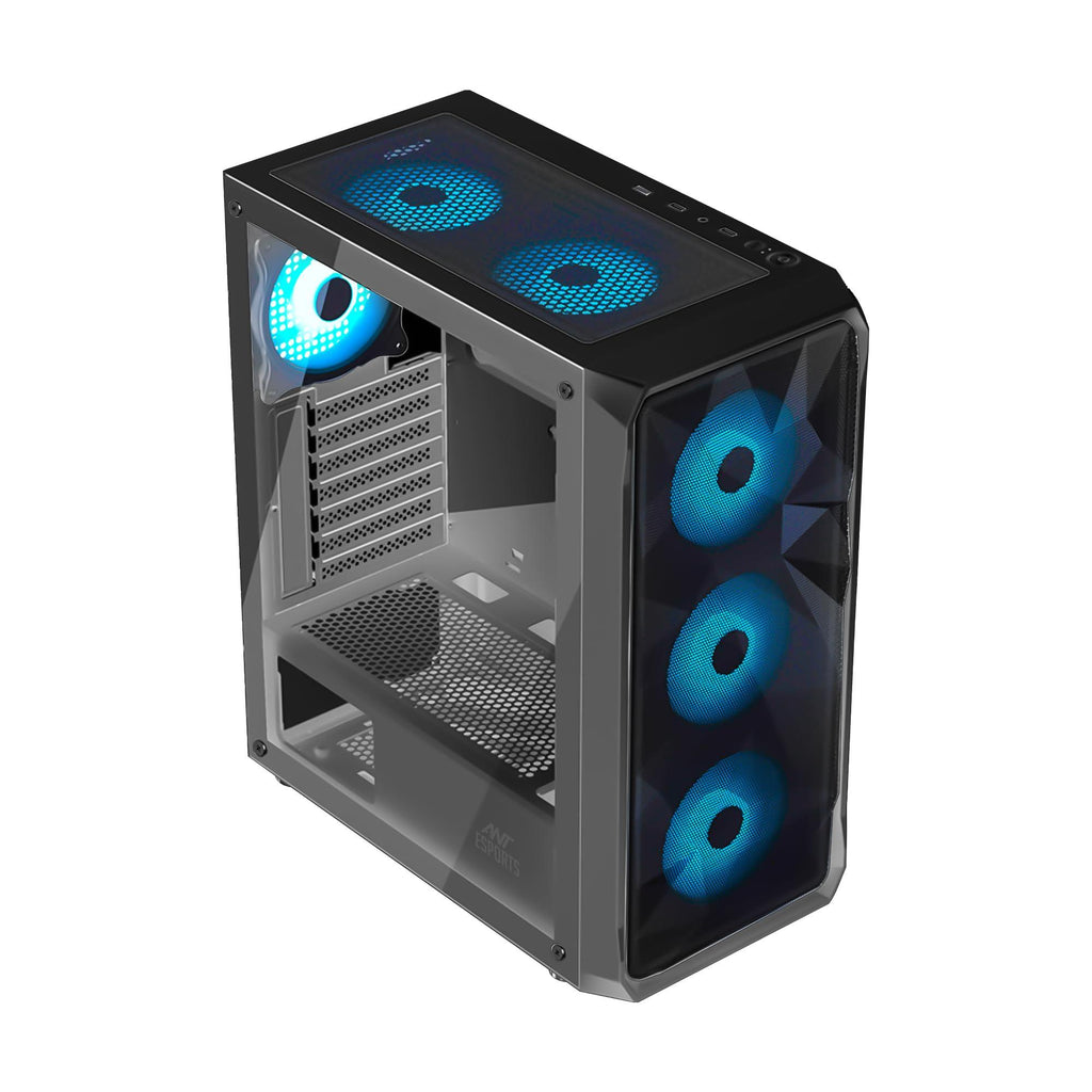 Ant Esports ICE- 112 Mid- Tower Computer Case/Gaming Cabinet - Black | Support ATX, Micro-ATX, ITX | Pre-Installed 3 Front Fans & 1 Rear Fan