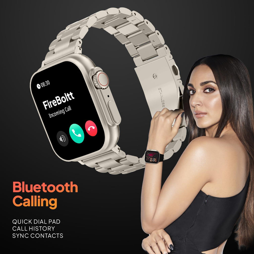 Fire-Boltt Gladiator 1.96" Biggest Display Luxury Stainless Steel Smart Watch with Bluetooth Calling, Voice Assistant &123 Sports Modes, 8 Unique UI Interactions, 24/7 Heart Rate Tracking (Light Gold)