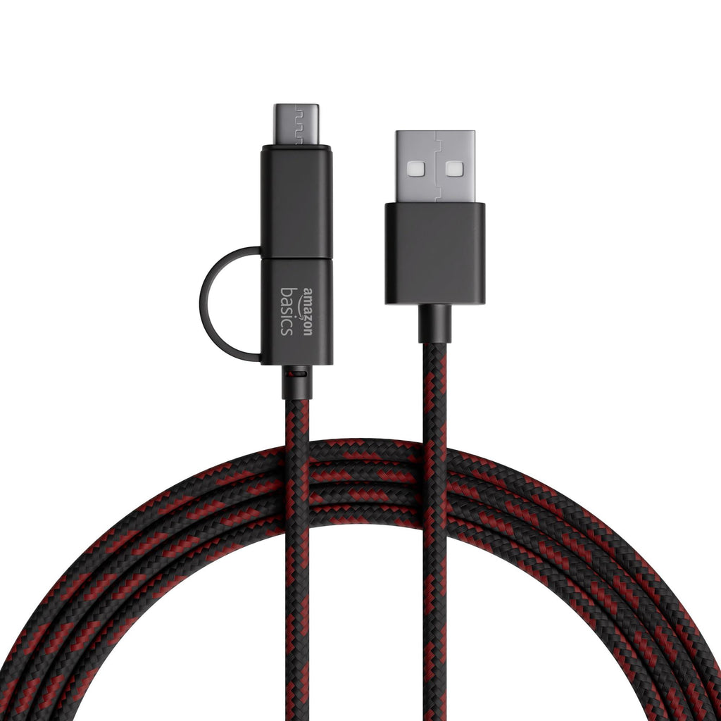 amazon basics 2-in-1 Type-C and Micro USB Braided Cable | 3A/18W Fast Charging & 480 Mbps Data Transfer | 1.2m, Tangle Free Cable