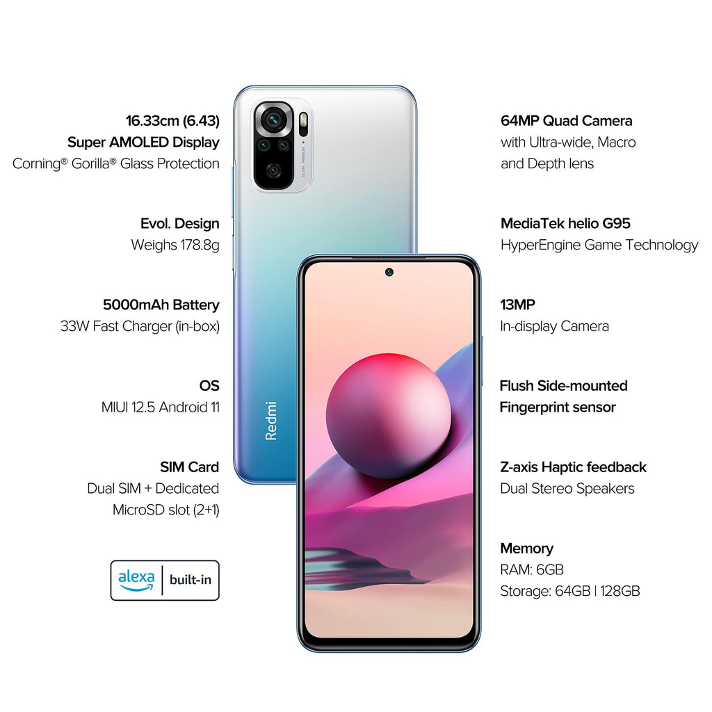 Redmi Note 10S (Deep Sea Blue, 6GB RAM, 64GB Storage) - Super Amoled Display | 64 MP Quad Camera |33W Charger Included