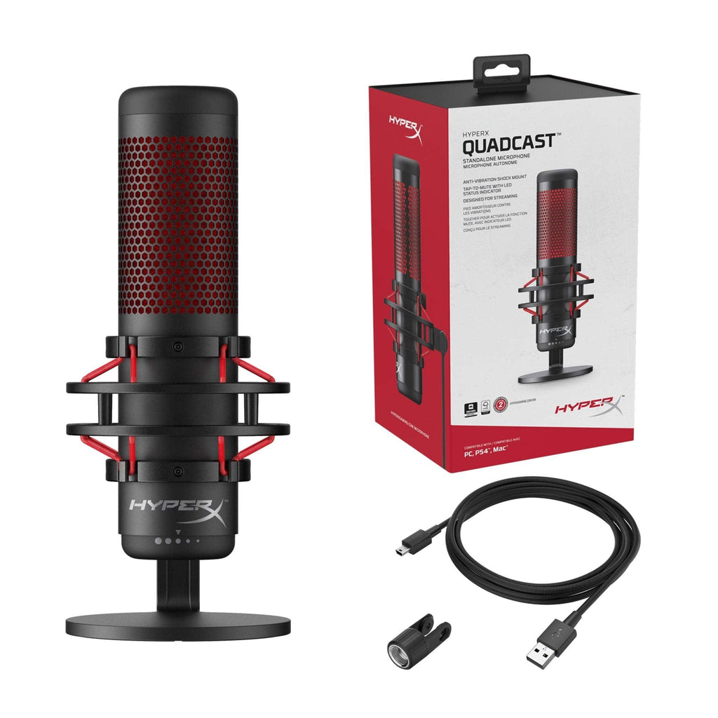 (Refurbished) HyperX QuadCast - USB Condenser Gaming Microphone, for PC, PS4 and Mac, Red LED - Black (HX-MICQC-BK)