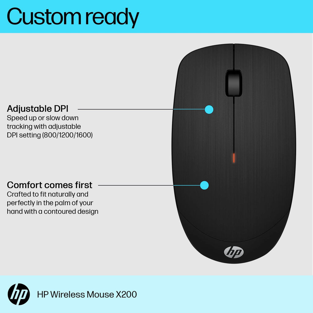 HP X200 Wireless Mouse with 2.4 GHz Wireless connectivity, Adjustable DPI up to 1600, ambidextrous Design, and 18-Month Long Battery Life. 3-Years Warranty (6VY95AA)