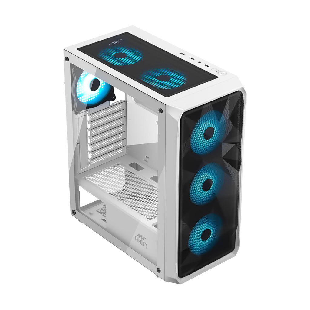 Ant Esports ICE- 112 Mid- Tower Computer Case/Gaming Cabinet - White | Support ATX, Micro-ATX, ITX | Pre-Installed 3 Front Fans & 1 Rear Fan