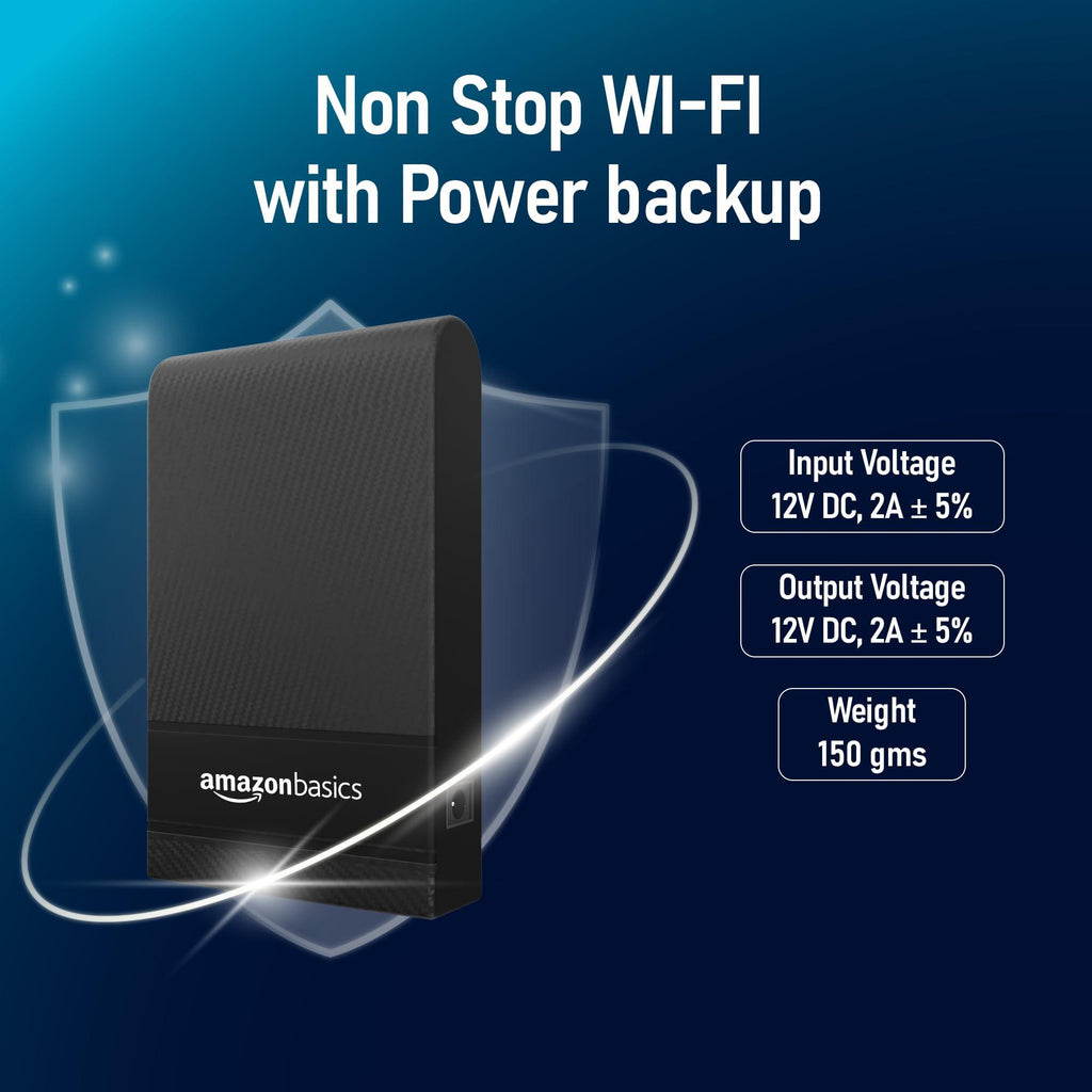 Amazon Basics UPS for WiFi Router/Modem/Set top Box Devices. Supports 12V-2A Routers. Backup Upto 4 Hours, Current Surge & Deep Discharge Protection (Black)