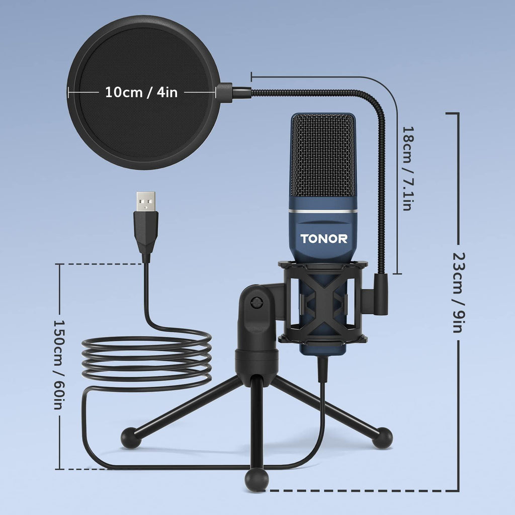 (Refurbished) TONOR USB Gaming Microphone, Computer Condenser PC Mic with Tripod Stand & Pop for Streaming, Podcasting, Vocal Recording, Compatible with iMac PC Laptop Desktop Windows Computer, TC-777