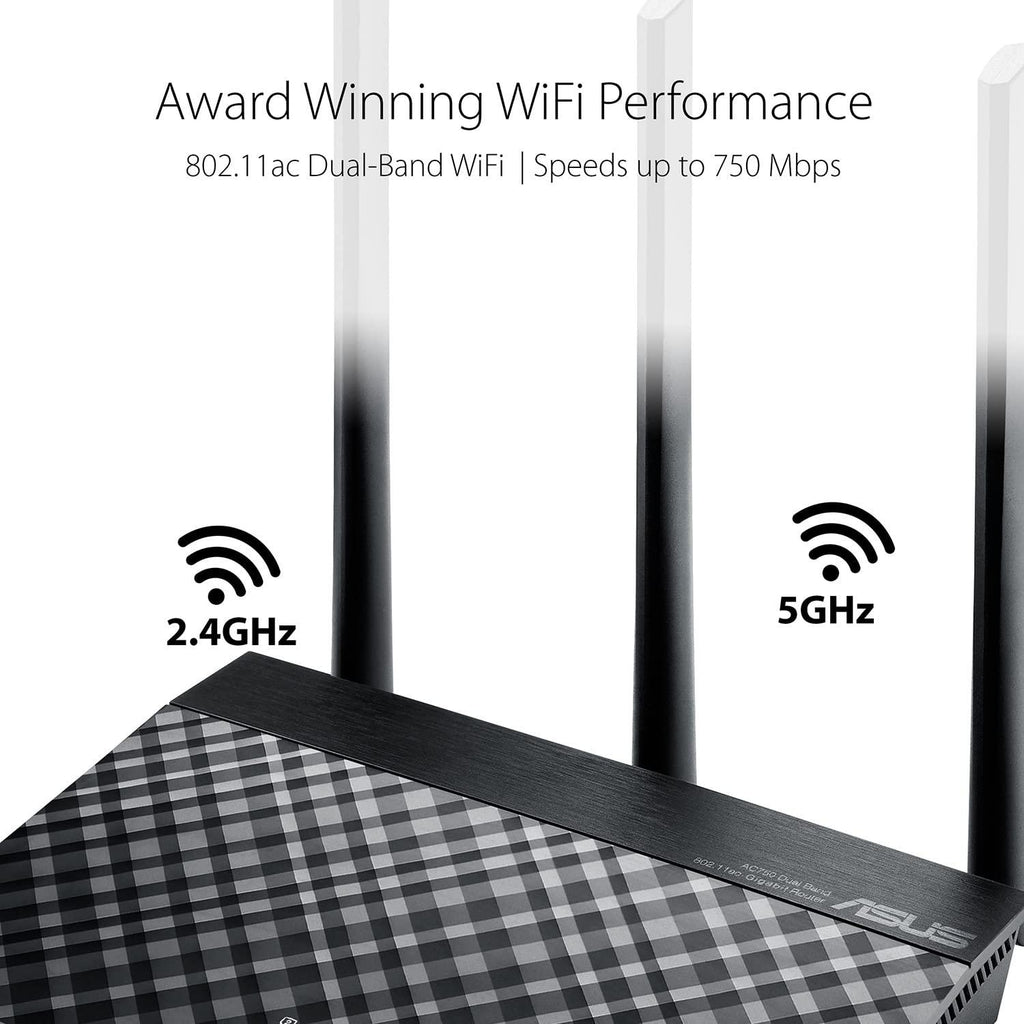 ASUS RT-AC53 AC750 Dual Band WiFi Router (Black) with high Power Design, VPN Server and time scheduling, Dual_Band (750 megabits_per_Second)