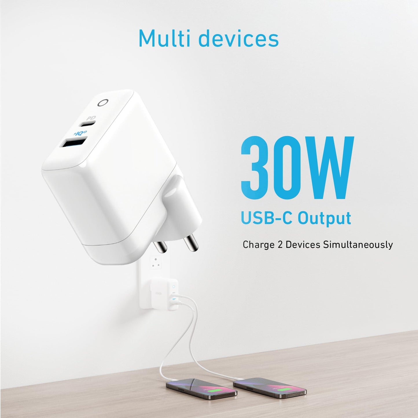 Anker Wall Charger USB C, 33W 2-Port Compact USB C Charger with 18W Power Delivery and 15W PowerIQ 2.0, Power Delivery PD with Patented PIQ 3.0 Technology for iPhone 15/14/13, Galaxy, iPad and More