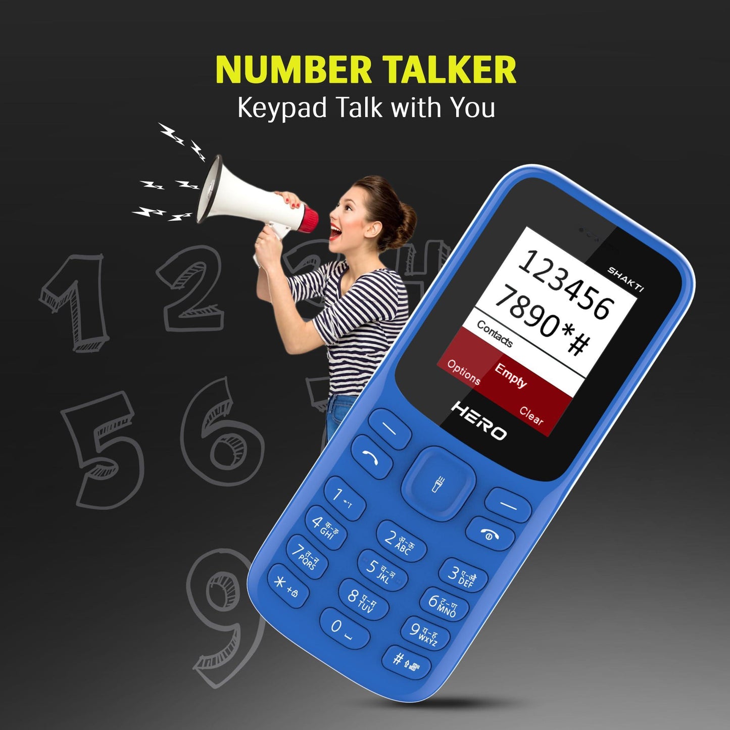 Lava Hero Shakti Keypad Mobile Phone with Vibration Alert | 1.8" Big Display | Long-Lasting Battery - upto 7 Days Standby Time | Auto Call Recording | Wireless FM | Number Talker | Pepsi Blue