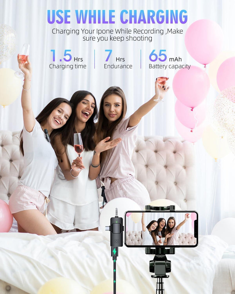 PQRQP 3 in 1 Wireless Collar Microphone for Youtubers, iPhone, iPad, Android, Camera, Noise Reduction Collar Mic Wireless for Mobile Recording, Wireless Mic for Vlogging,Video Recording, Tiktok