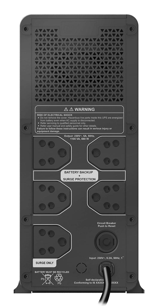 APC Back-UPS BX1100C-IN 1100VA / 660W, 230V, UPS System, An ideal Power Backup & Protection for Home Office, Desktop PC & Home Electronics