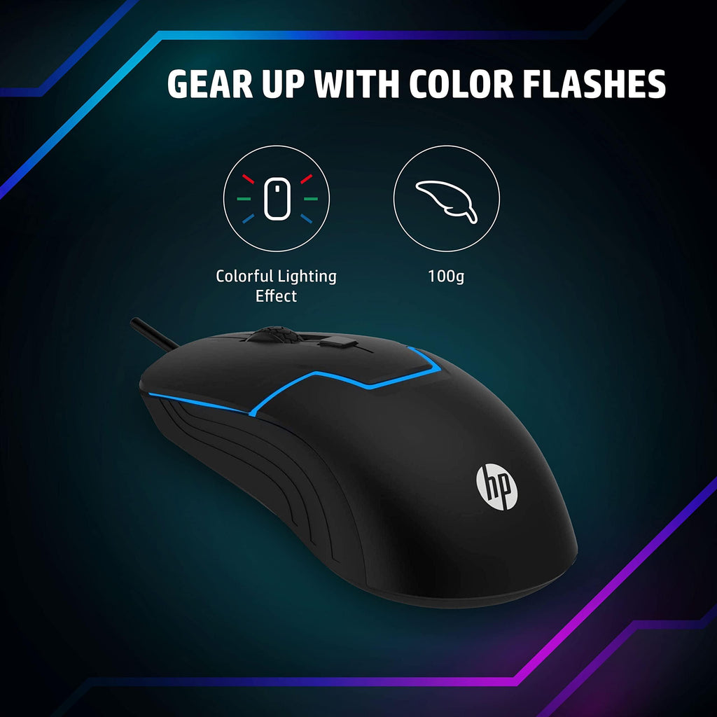 HP M100 USB Wired Gaming Optical Mouse with LED Backlight and Adjustable 1000/1600 DPI Settings, 3 Buttons and Press Life Up to 5 Million Clicks, 1 Year Warranty (3DR60PA, Black)