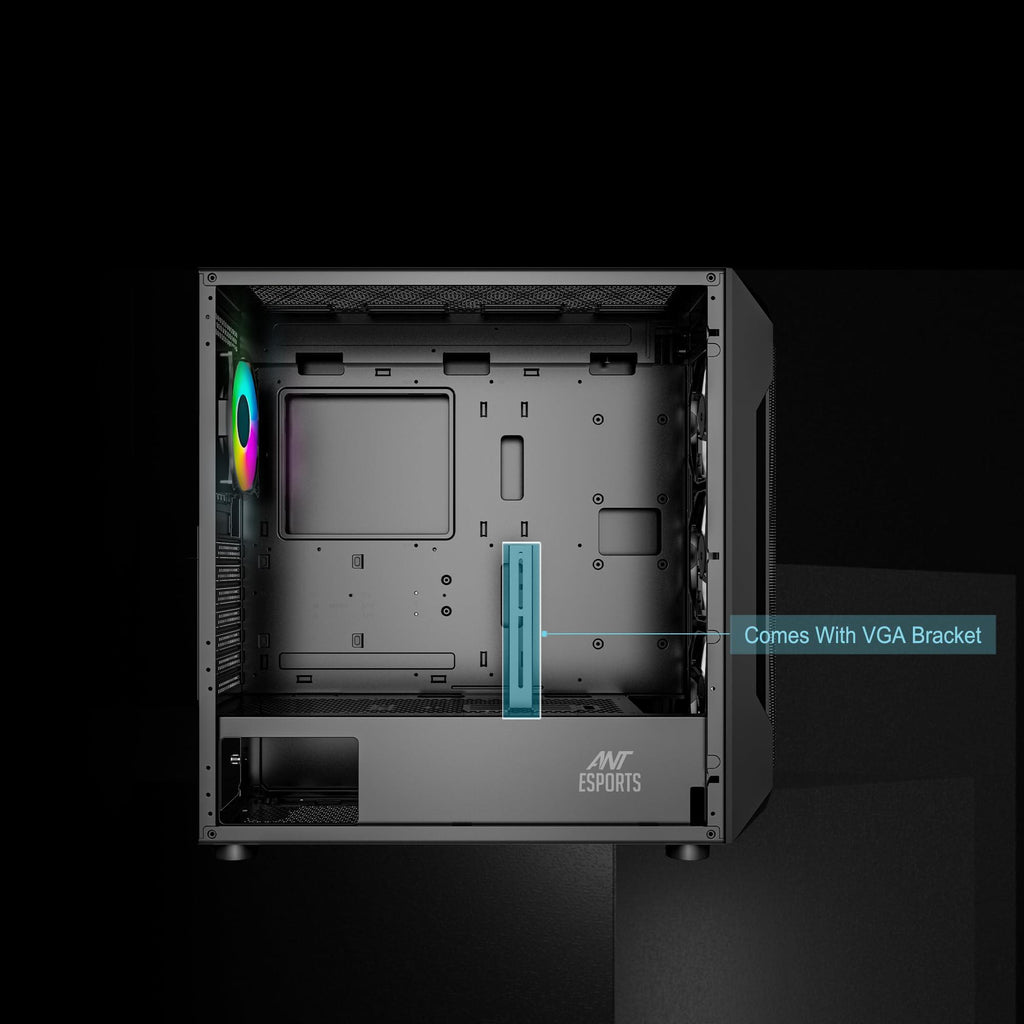 Ant Esports ICE- 410TG Mid- Tower Computer Case/Gaming Cabinet with Type C - Black | Support E-ATX, ATX, M-ATX, ITX | Pre-Installed 3 x 120 mm ARGB Front Fans and 1 x 120mm ARGB Rear Fan