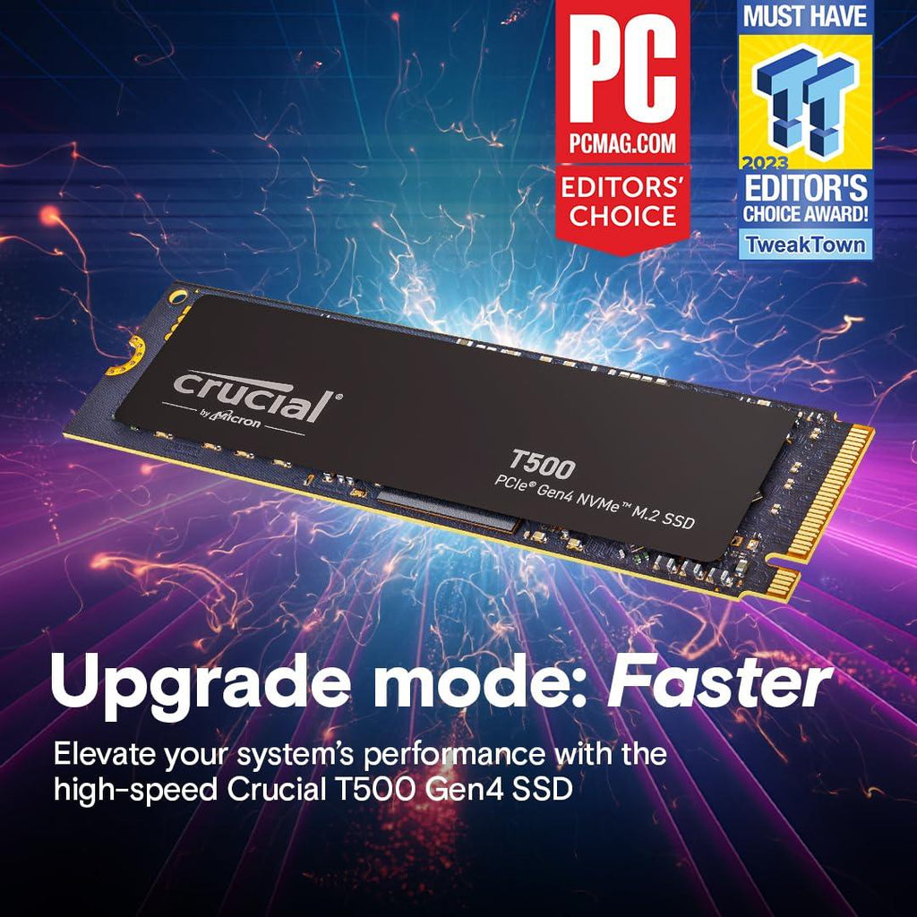 Crucial T500 1TB Gen4 NVMe M.2 Internal Gaming SSD, Up to 7300MB/s, Laptop & Desktop Compatible + 1mo Adobe CC All Apps - CT1000T500SSD8