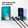 Ambrane Unbreakable 3 in 1 USB Fast Charging Cable with Type C, Lightning, Micro USB Port with 2.1 A, Compatible with iPhone, iPad, Samsung, OnePlus, Mi, Oppo, Vivo, Xiaomi, 1.25M (Trio-11, Black)