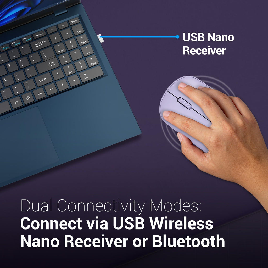 ZEBRONICS New Launch PULSE Wireless Mouse, Multi Connectivity, Dual Bluetooth, for Mac, Laptop, Computer, Tablet, 2.4GHz, 1200 DPI, Comfortable & Lightweight (Lavender)