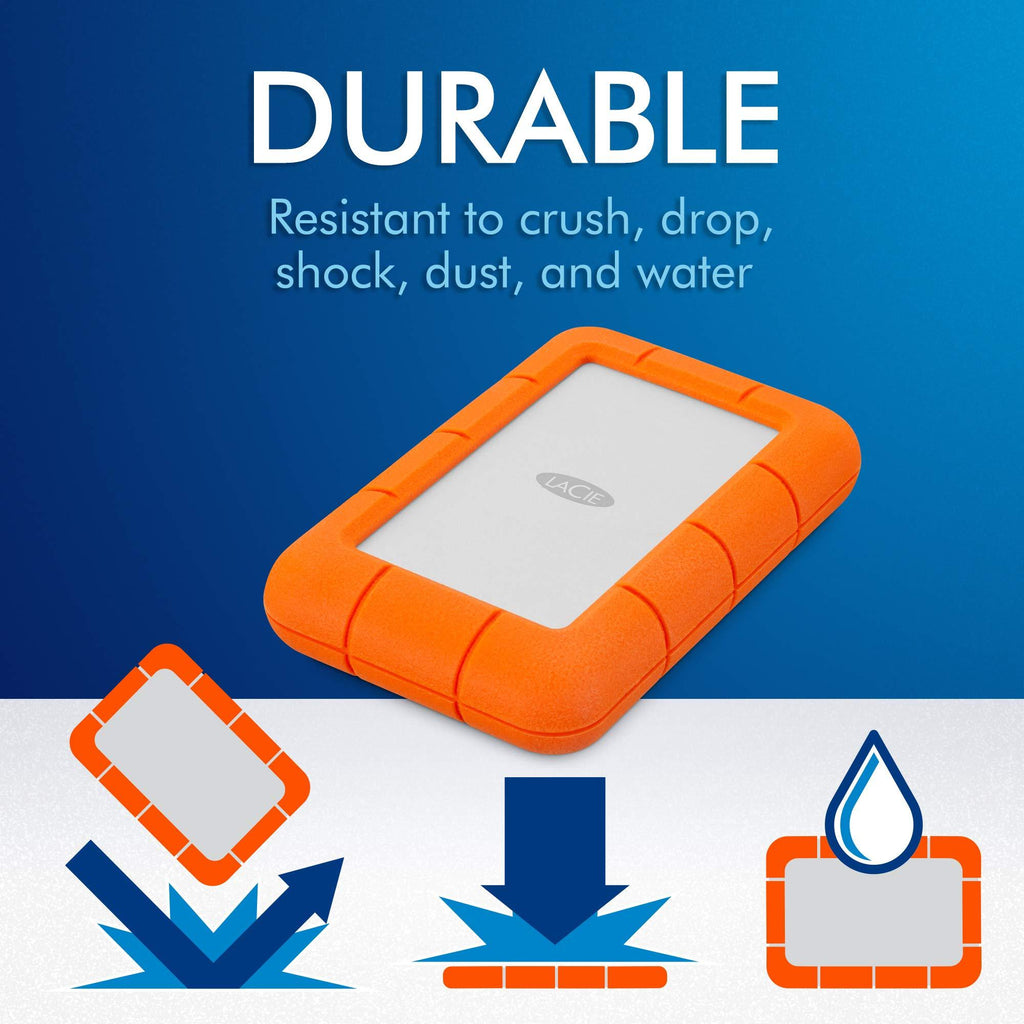 LaCie Rugged Mini 4TB External HDD | Orange - USB 3.0 Drop Shock Dust Rain Resistant | Compatible with Windows and Mac | Portable Hard Drive (LAC9000633)