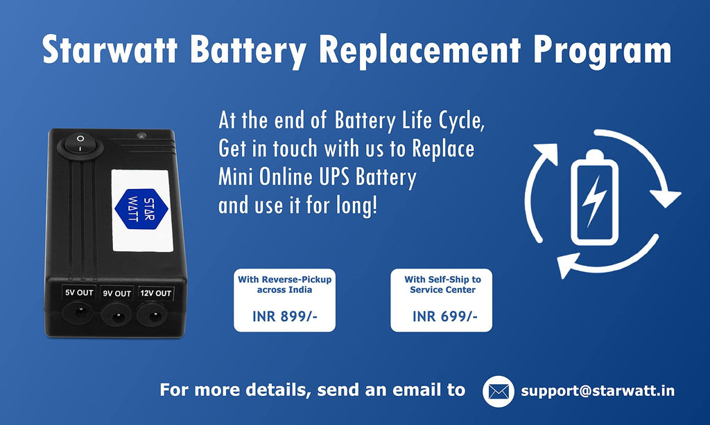 Starwatt 3 Output Mini UPS | for 12V Upto 2A, 9V Upto 1A & 5V / USB Upto 1A | Uninterrupted Power Backup for All Brand Wi-Fi Routers, Modem, ONT ONU, Media Converter, WiFi Camera, USB Powered Devices