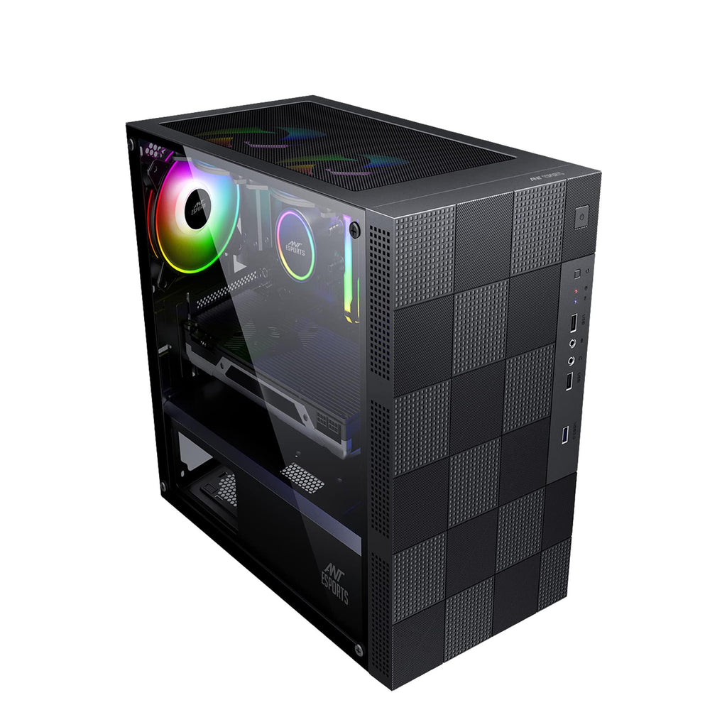 Ant Esports Elite 1000 TG Mid-Tower Computer Case/Gaming Cabinet - Black | Supports M-ATX, ITX with Pre-Installed 1 x 120mm Black Rear Fan