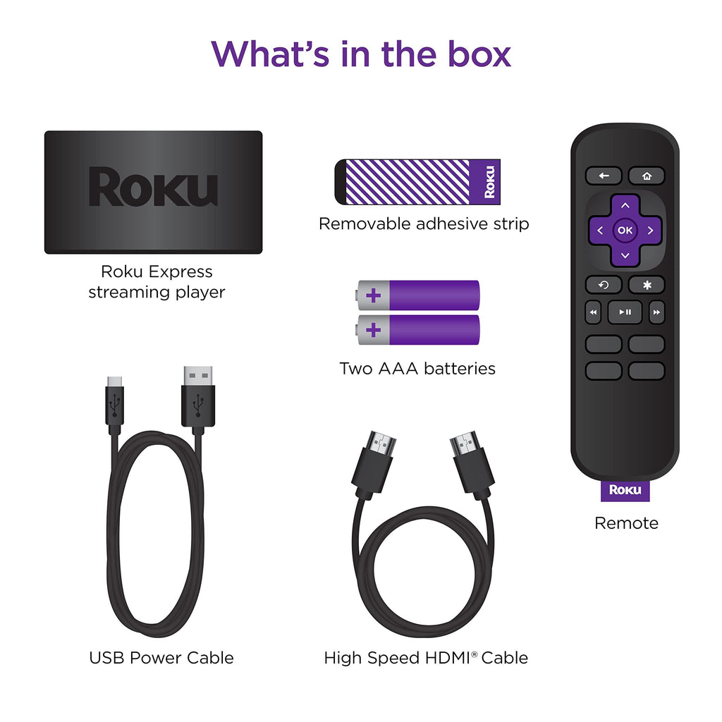 Roku Express | HD Roku Streaming Device with Standard Remote (no TV Controls), Free & Live TV