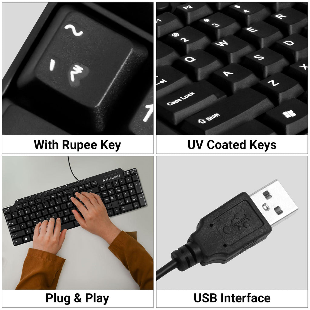 Zebronics ZEB-KM2100 Multimedia USB Keyboard Comes with 114 Keys Including 12 Dedicated Multimedia Keys & with Rupee Key