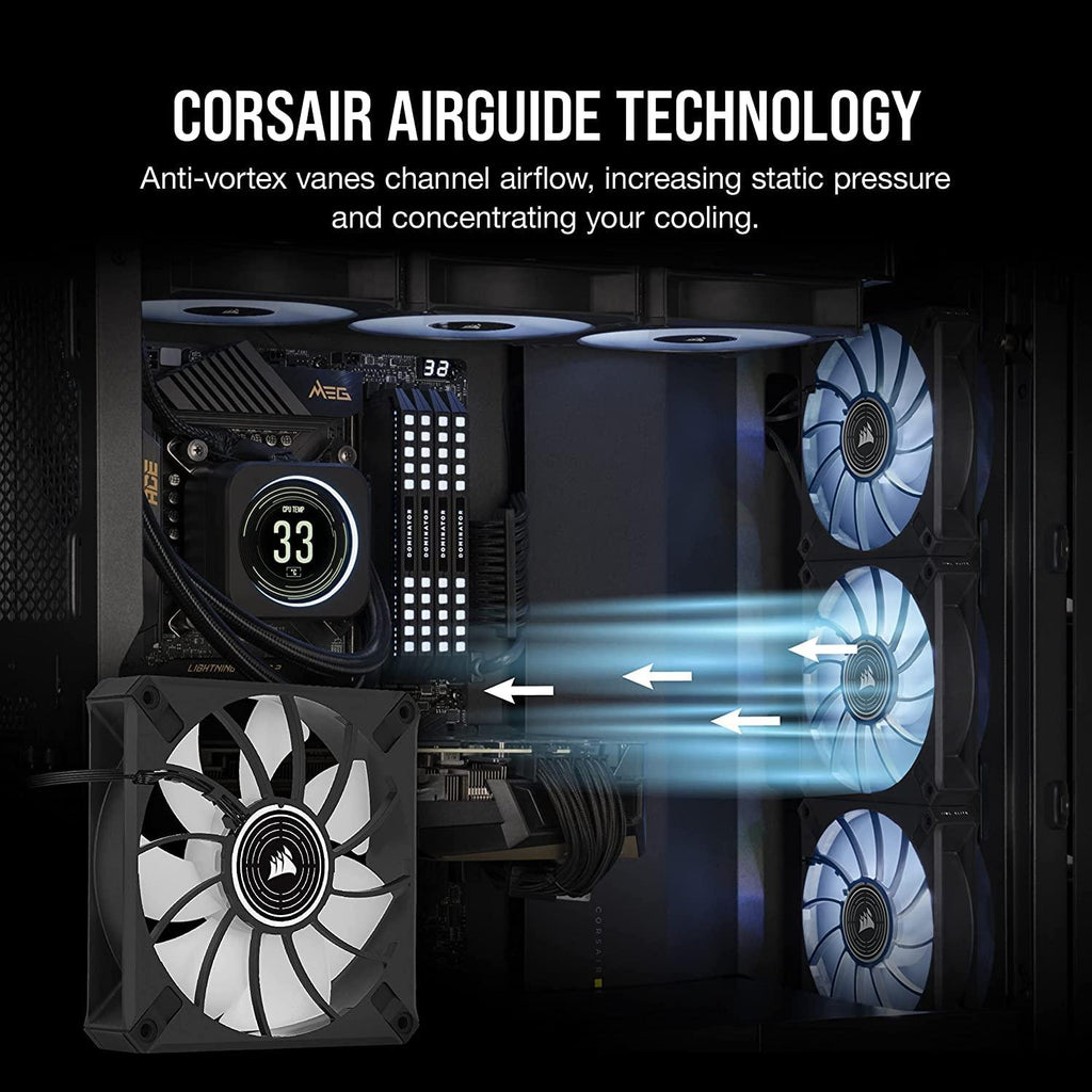 CORSAIR ML120 LED Elite, 120mm Magnetic Levitation White LED Fan with AirGuide, Single Pack, Black