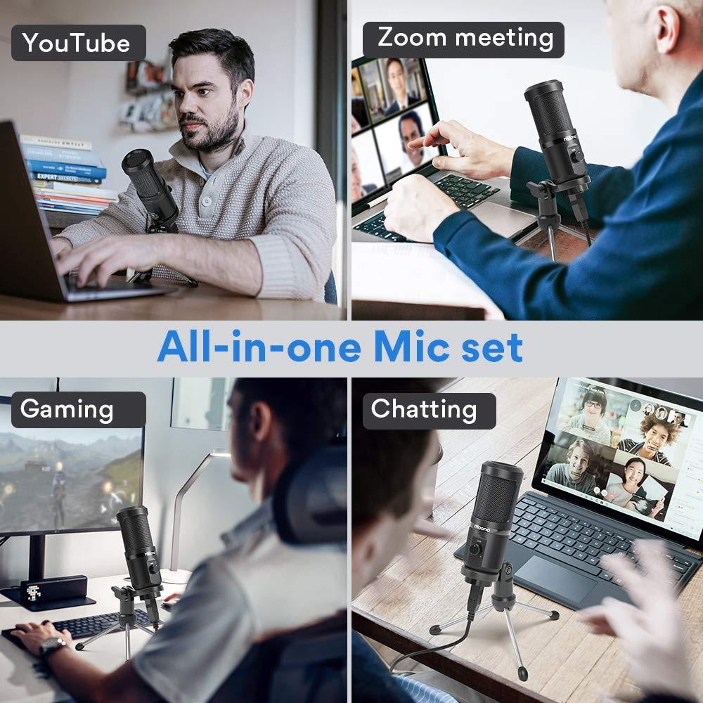 MAONO AU-PM461TR USB Condenser Unidirectional Mic for PC and Singing, Recording Microphone with Mic Gain for Gaming, Podcast, Studio, Vlogging (Black)