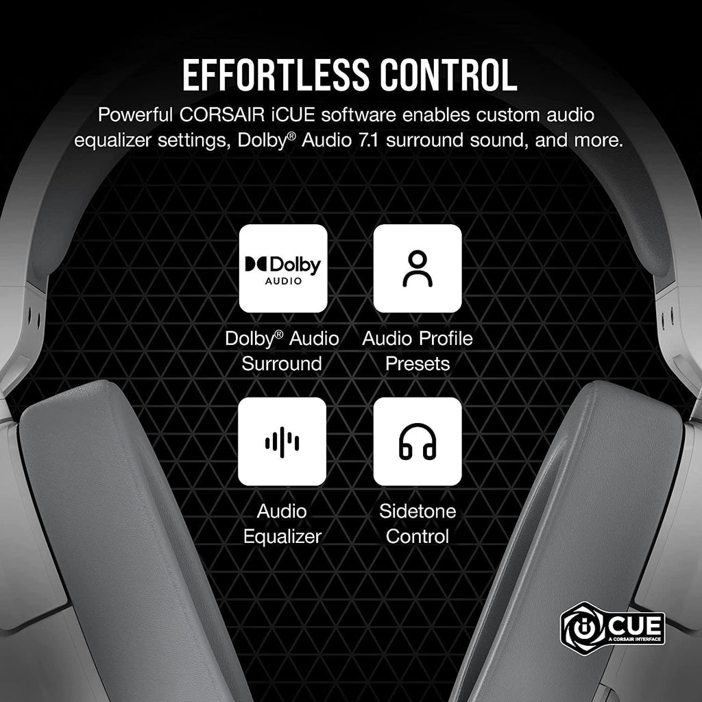 Corsair HS55 Surround Wired Gaming On Ear Headset (Leatherette Memory Foam Ear Pads, Dolby Audio 7.1 Surround Sound on PC and Mac, Lightweight, Omni-Directional Microphone, Multi-Platform) White