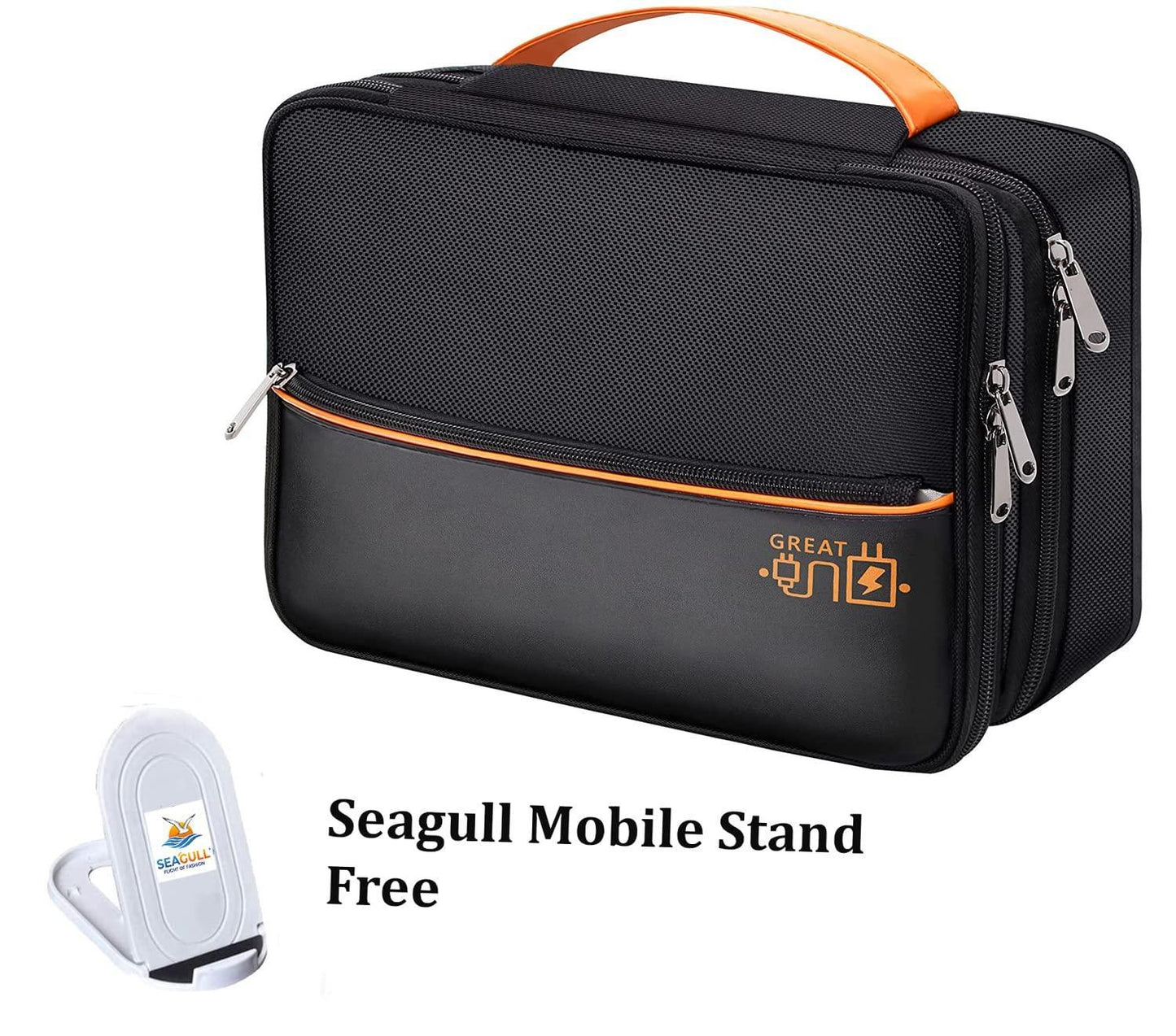 Seagull flight of fashion Nylon Double Layer Electronic Gadget Organizer Case, Cable Organizer Professional Bag For Accessories With Mobile Stand - 27 X 20 X 9 Cm - Black - Model 2