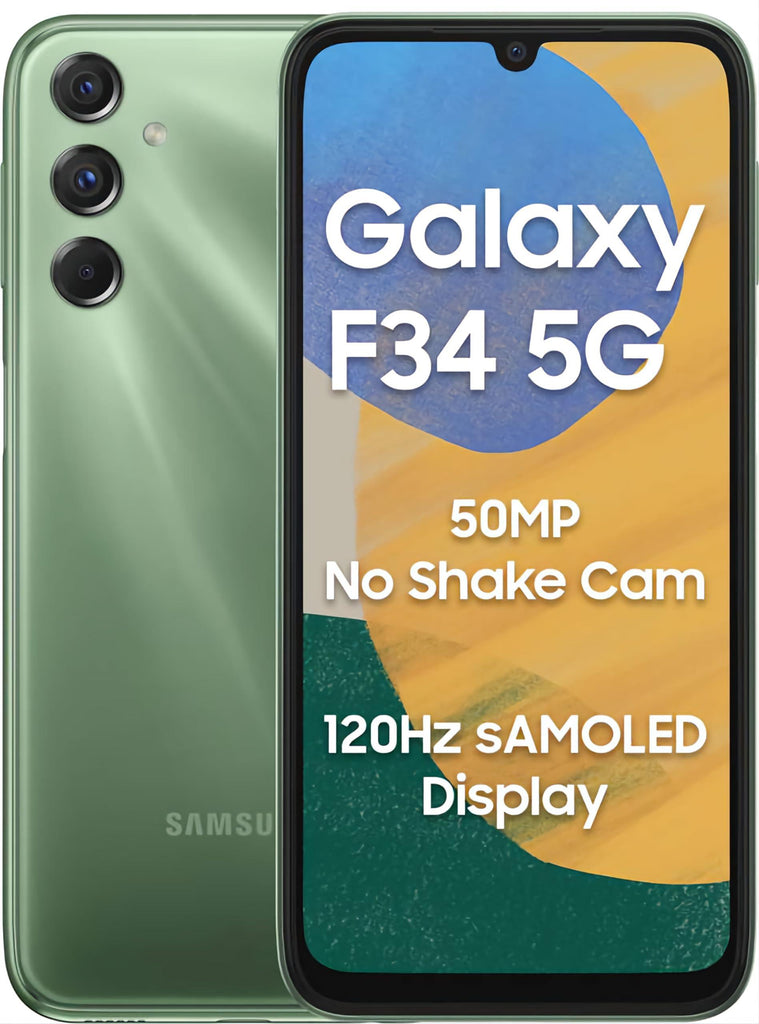 Samsung Galaxy F34 5G (Mistic Green, 8 GB RAM, 128 GB Storage) | 50 MP No Shake Camera | Auto Night Mode | 120 Hz AMOLED Display | 4K Videos | 6000 mAh Large Battery | Dolby Atmos | Gorilla Glass 5 - Triveni World