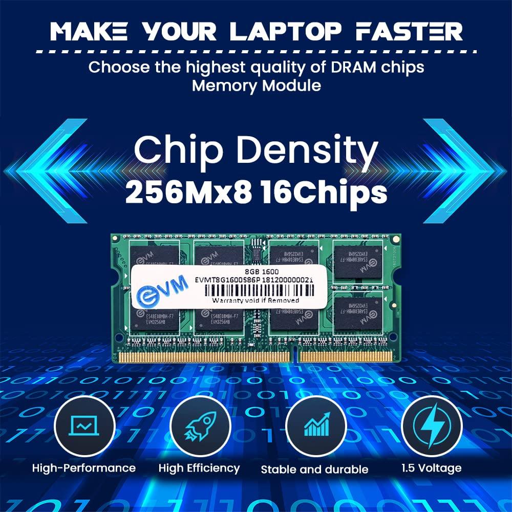 EVM 8GB DDR3 Laptop RAM 1600MHz So-DIMM Memory - High-Speed Performance, Low Voltage Requirement - 10 Year Warranty (EVMT8G1600S86P)