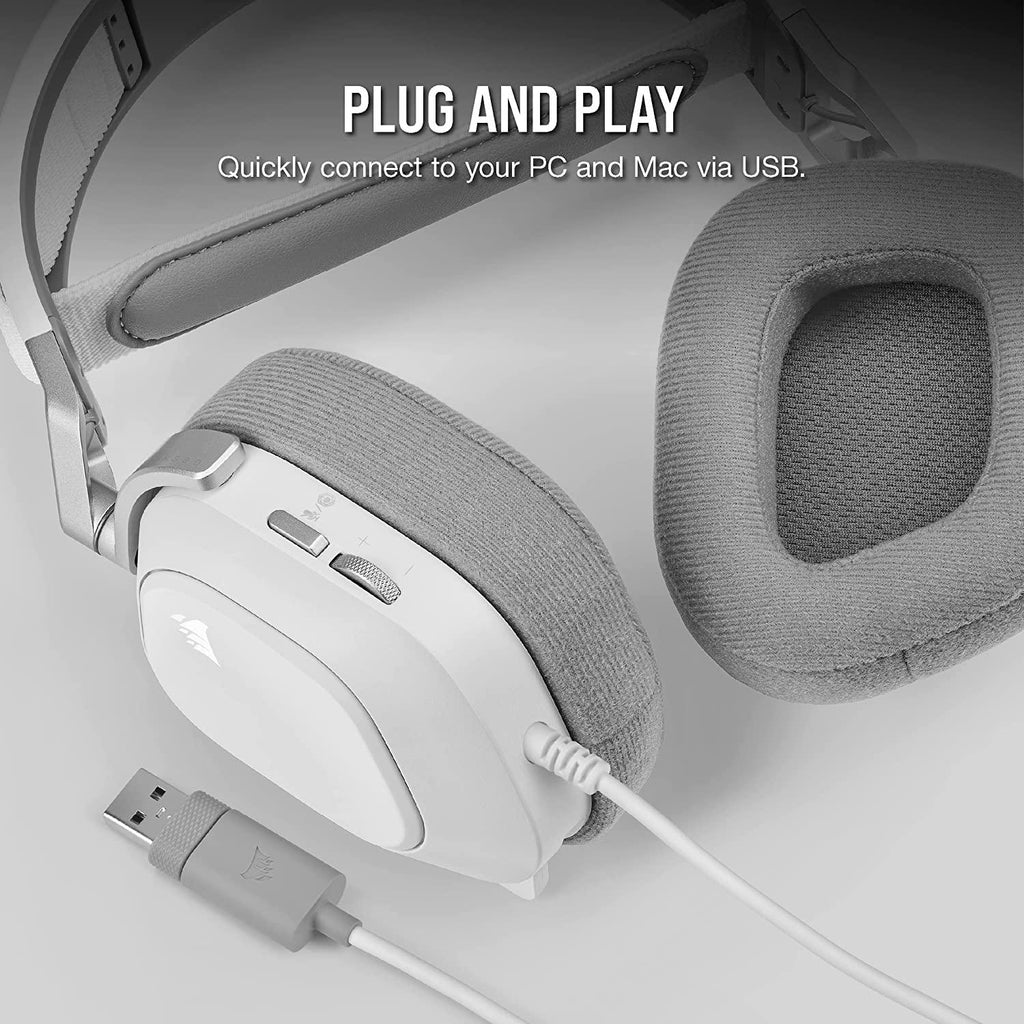 Corsair HS80 RGB USB Premium Gaming Wired On Ear Headset with Dolby Audio 7.1 Surround Sound (Broadcast-Grade Omni-Directional Microphone, Memory Foam Earpads, High-Fidelity Sound) White