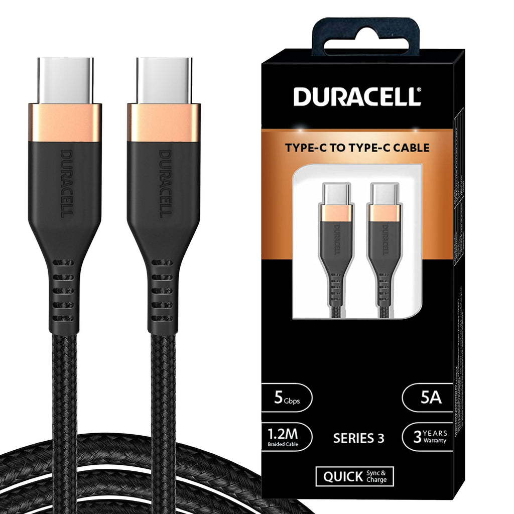 Duracell Usb Type C To Type C 5A(100W) Braided Sync& Charging Cable,Compatible With Mobile,Laptop,Tablets&Macbook,3.9 Feet(1.2M) Supports Pd&Qc 3.0 Charging,5 Gbps Data Transmission,Black